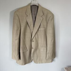 CHAPS RALPH LAUREN 44R Beige Tan 100% Silk Blazer Sport Coat Suit Jacket READ